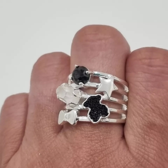 Tous Silver Join Ring with Gemstones Size 5.5 - Picture 9 of 14